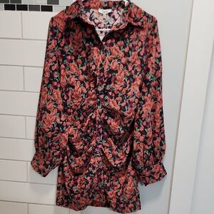 Fate Black Shirtdress with Coral Rose Print